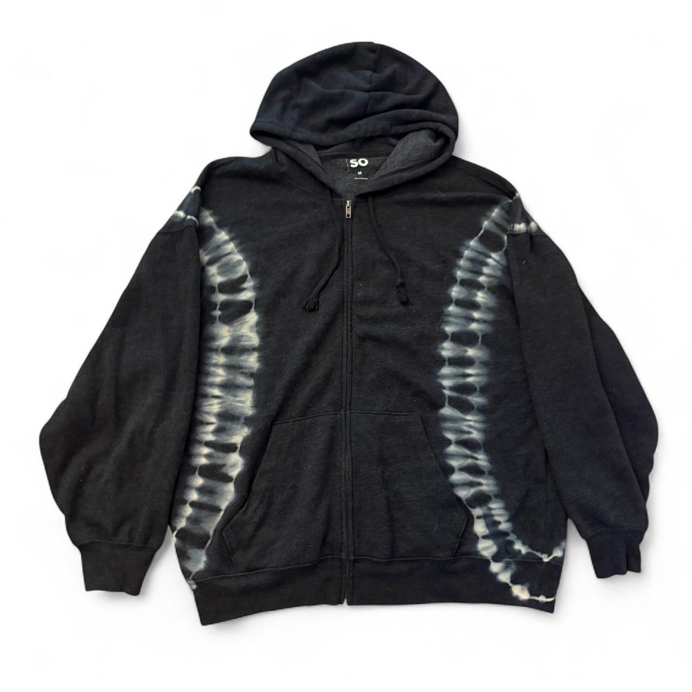 SO Black Tie-Dye Full Zip Hoodie Mens Size M Streetwear Grunge Zip Up